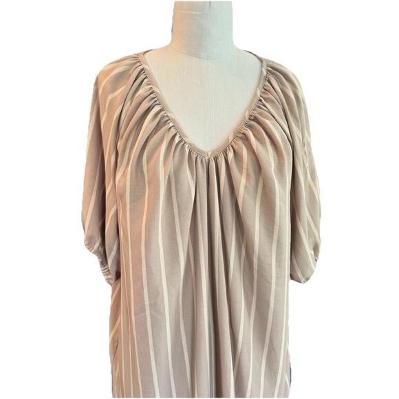 Worthington size extra large shift dress short sleeve balloon tan beige vertical - Picture 2 of 7